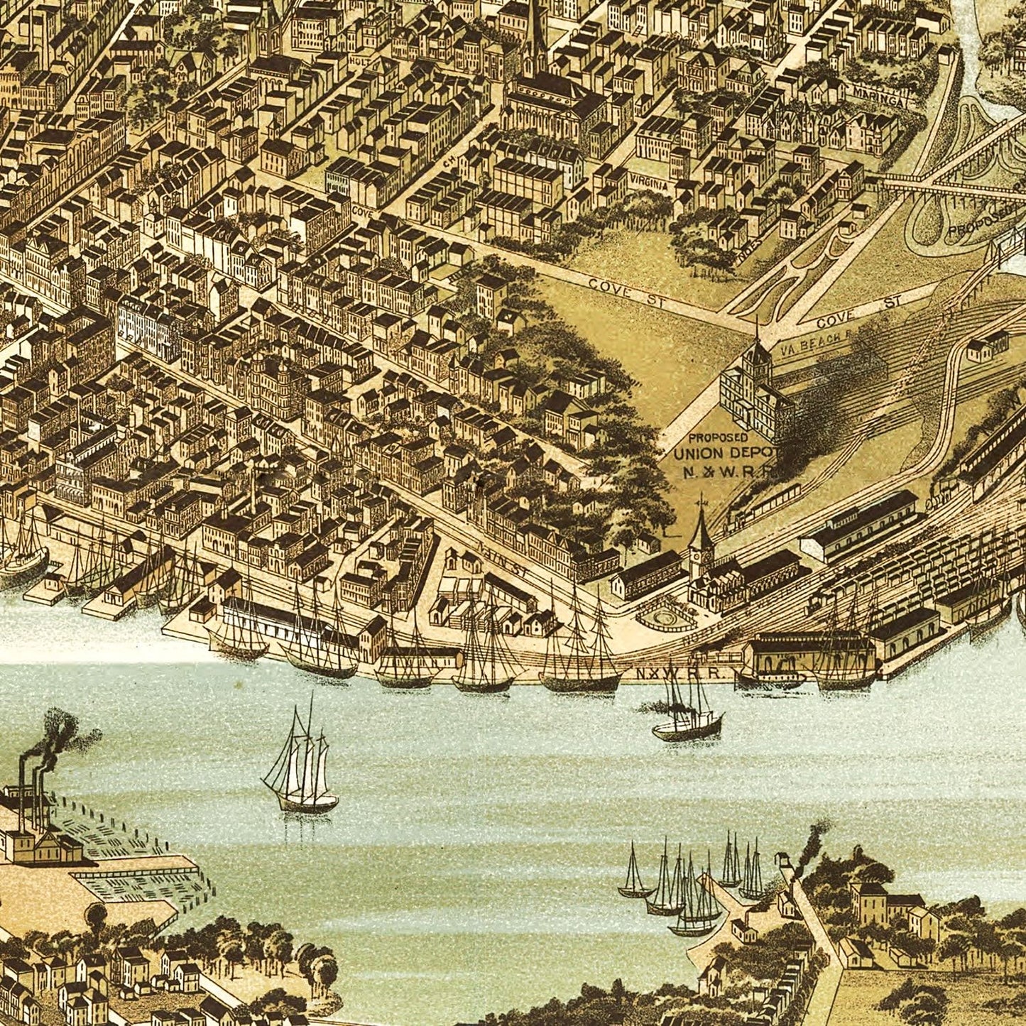 Vintage Map of Norfolk, Virginia, 1892