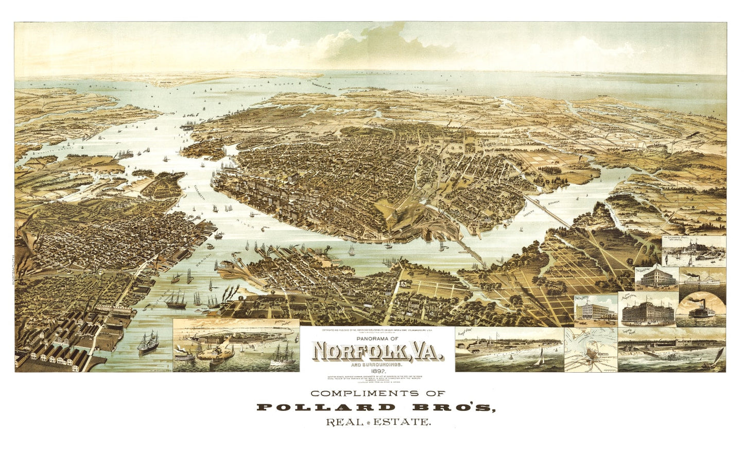 Vintage Map of Norfolk, Virginia, 1892