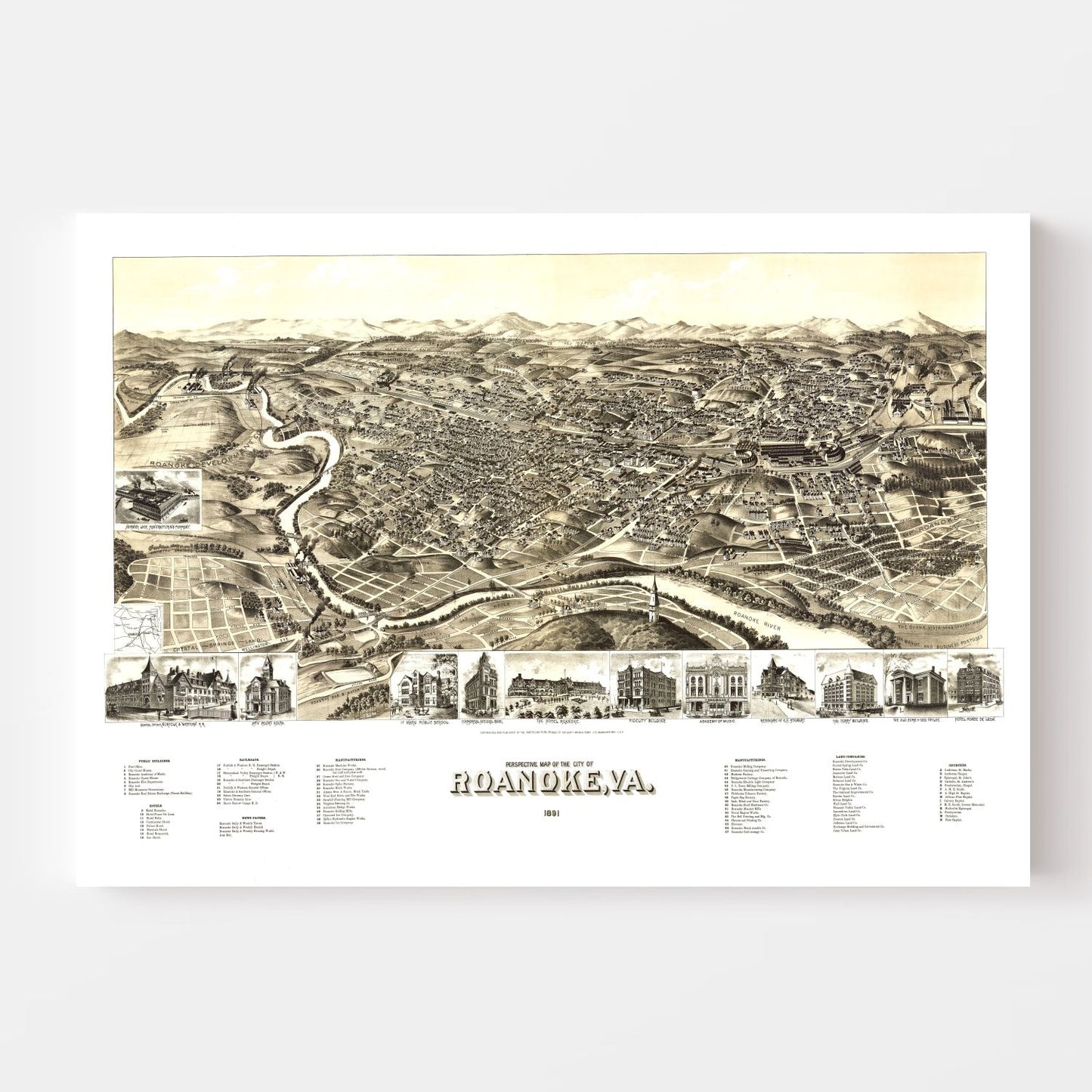 Vintage Map of Roanoke, Virginia, 1891