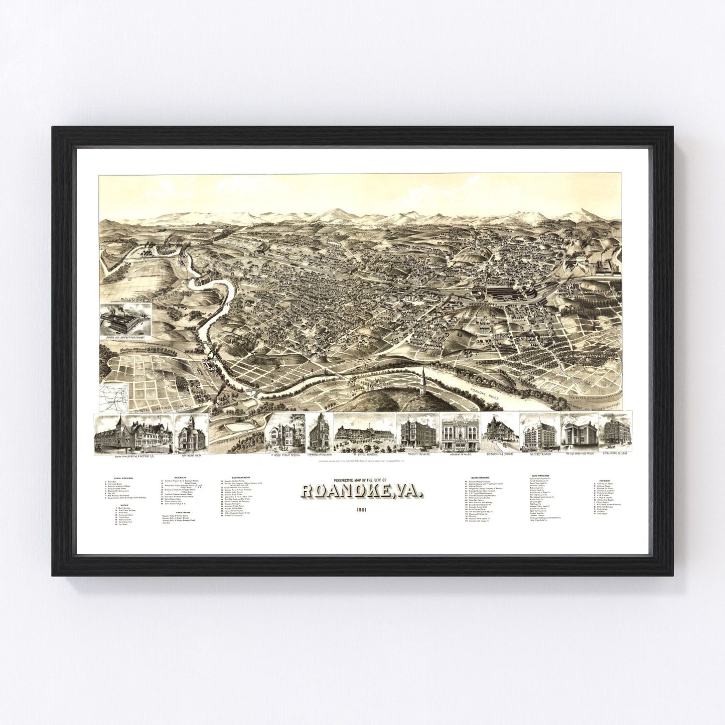 Vintage map of Roanoke, Virginia, 1891