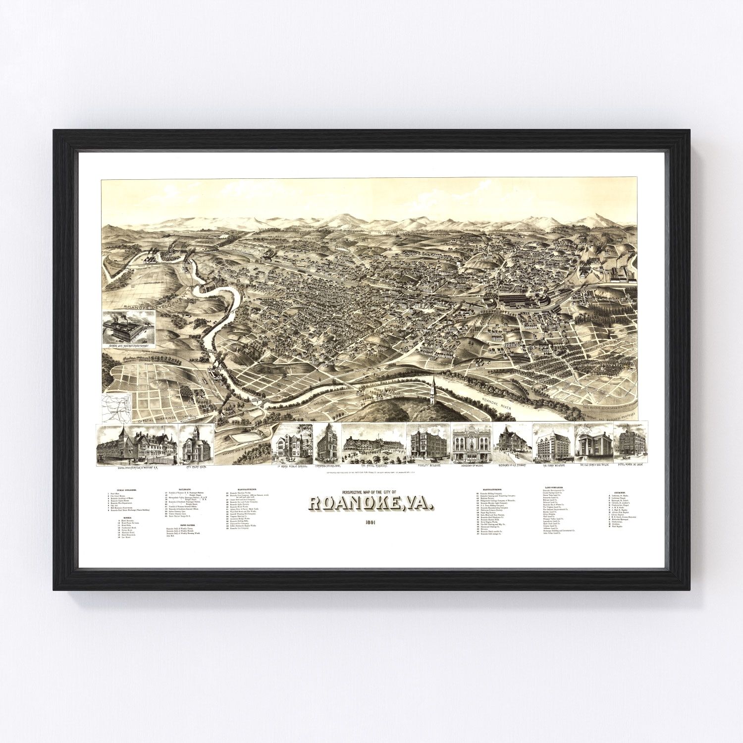 Vintage map of Roanoke, Virginia, 1891