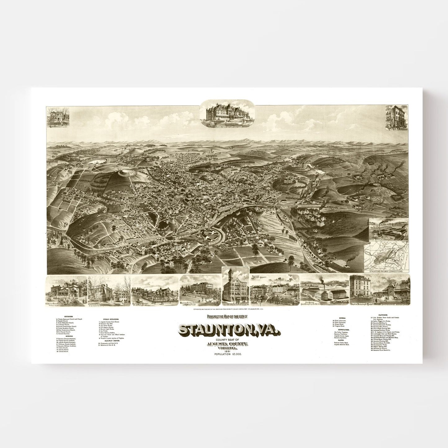 Vintage Map of Staunton, Virginia, 1891