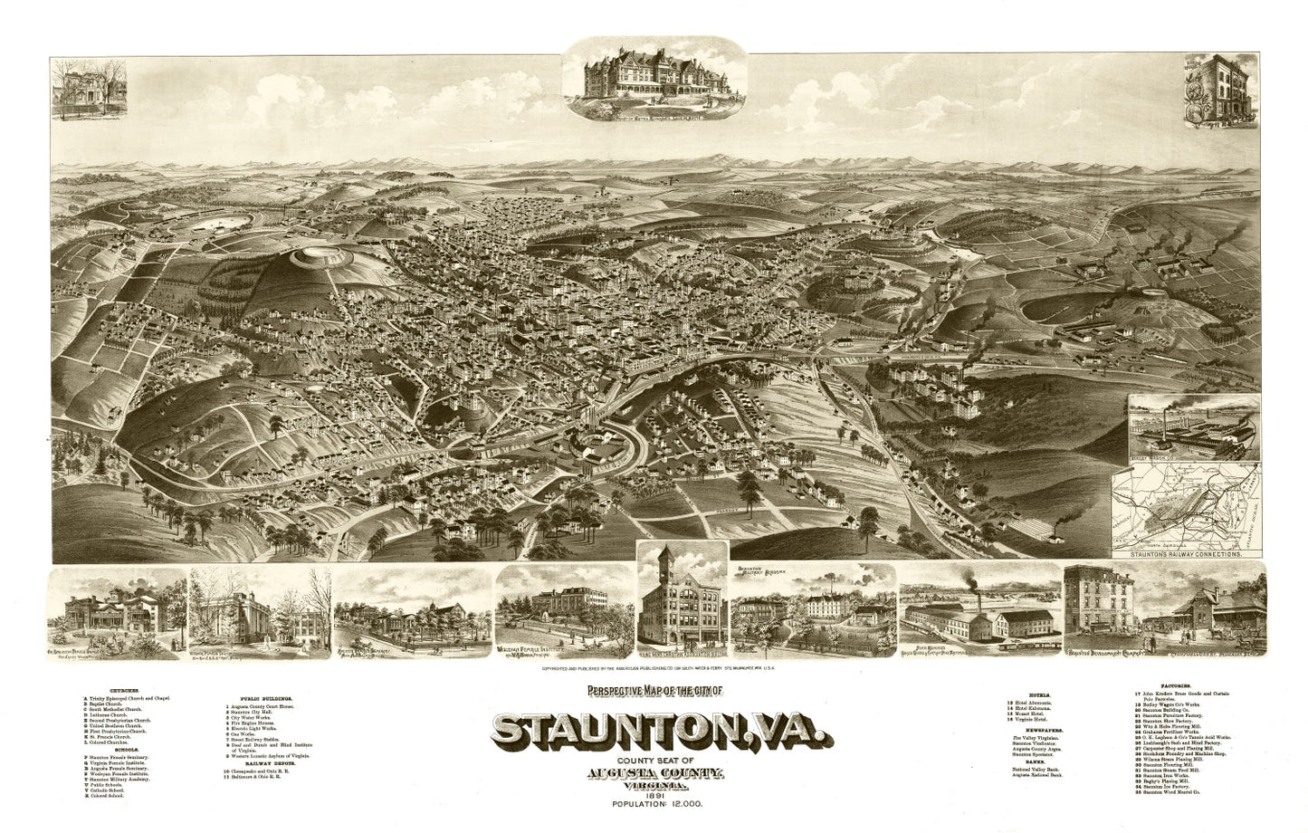 Vintage Map of Staunton, Virginia, 1891