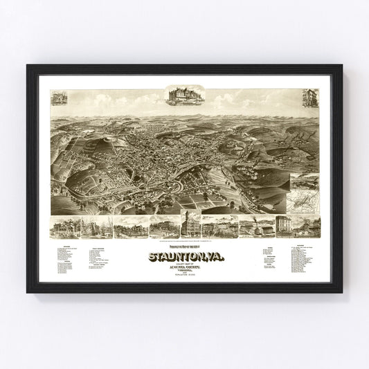 Vintage map of Staunton, Virginia, 1891