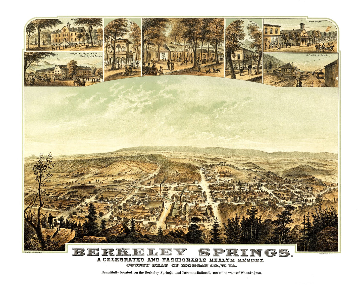 Vintage Map of Berkeley Springs, Virginia, 1889