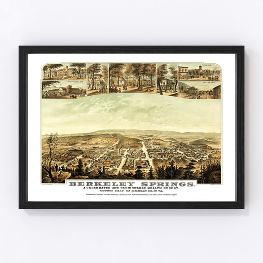 Vintage map of Berkeley Springs, Morgan County, Virginia, 1889, restored print