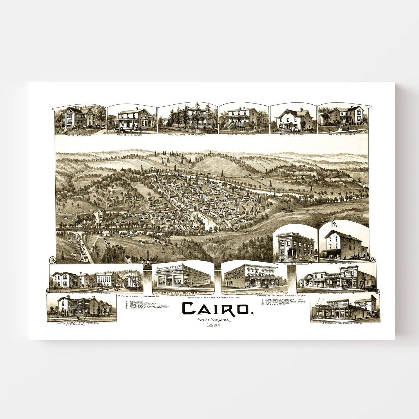 Vintage Map of Cairo, West Virginia, 1899 Wall Art