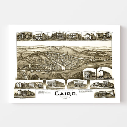 Vintage Map of Cairo, West Virginia, 1899 Wall Art