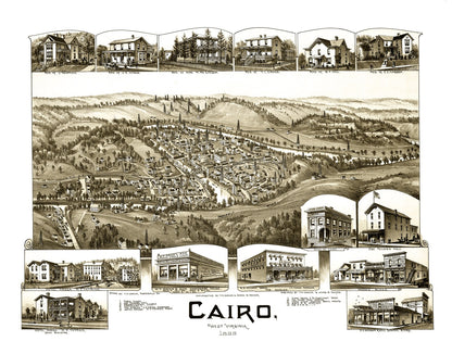 Vintage Map of Cairo, West Virginia, 1899 Wall Art