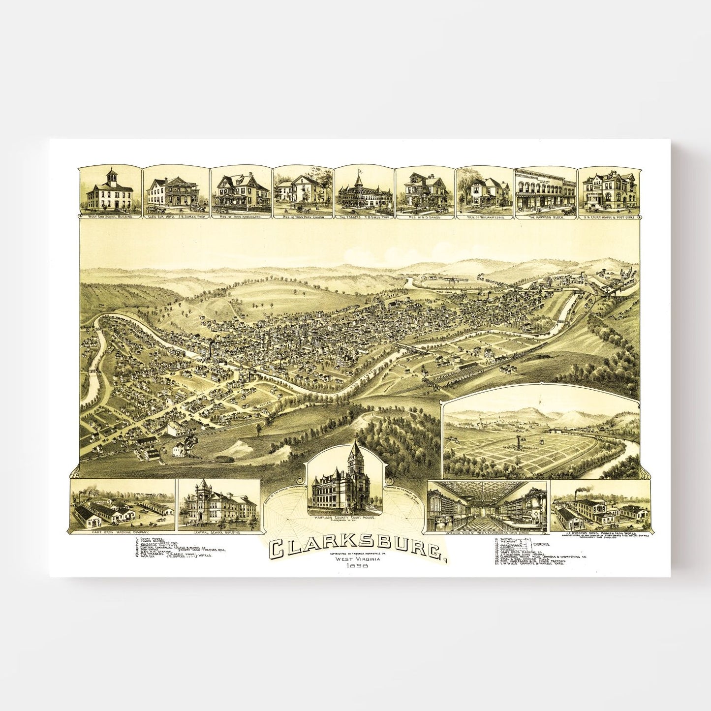 Vintage Map of Clarksburg, West Virginia, 1898