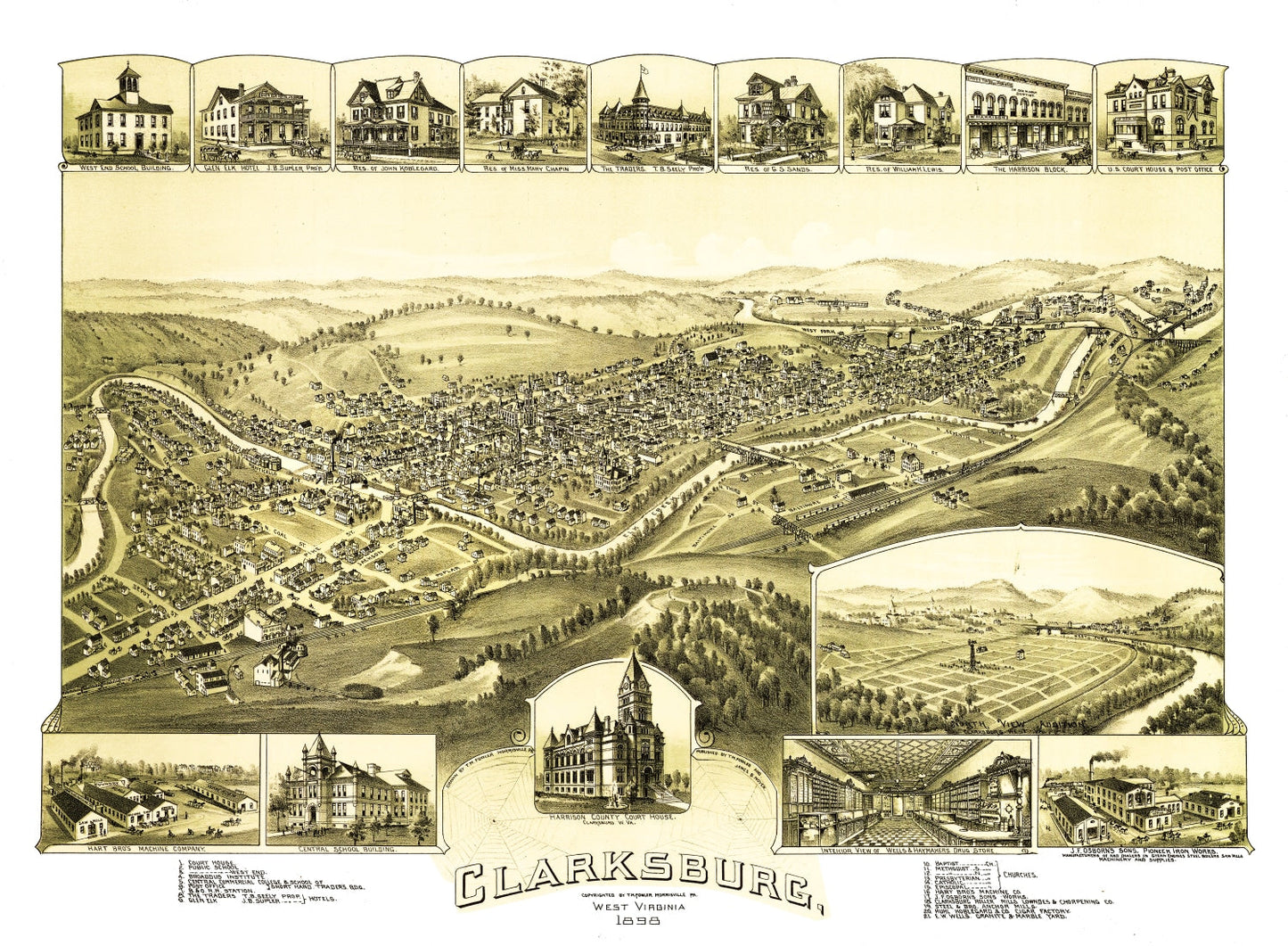 Vintage Map of Clarksburg, West Virginia, 1898