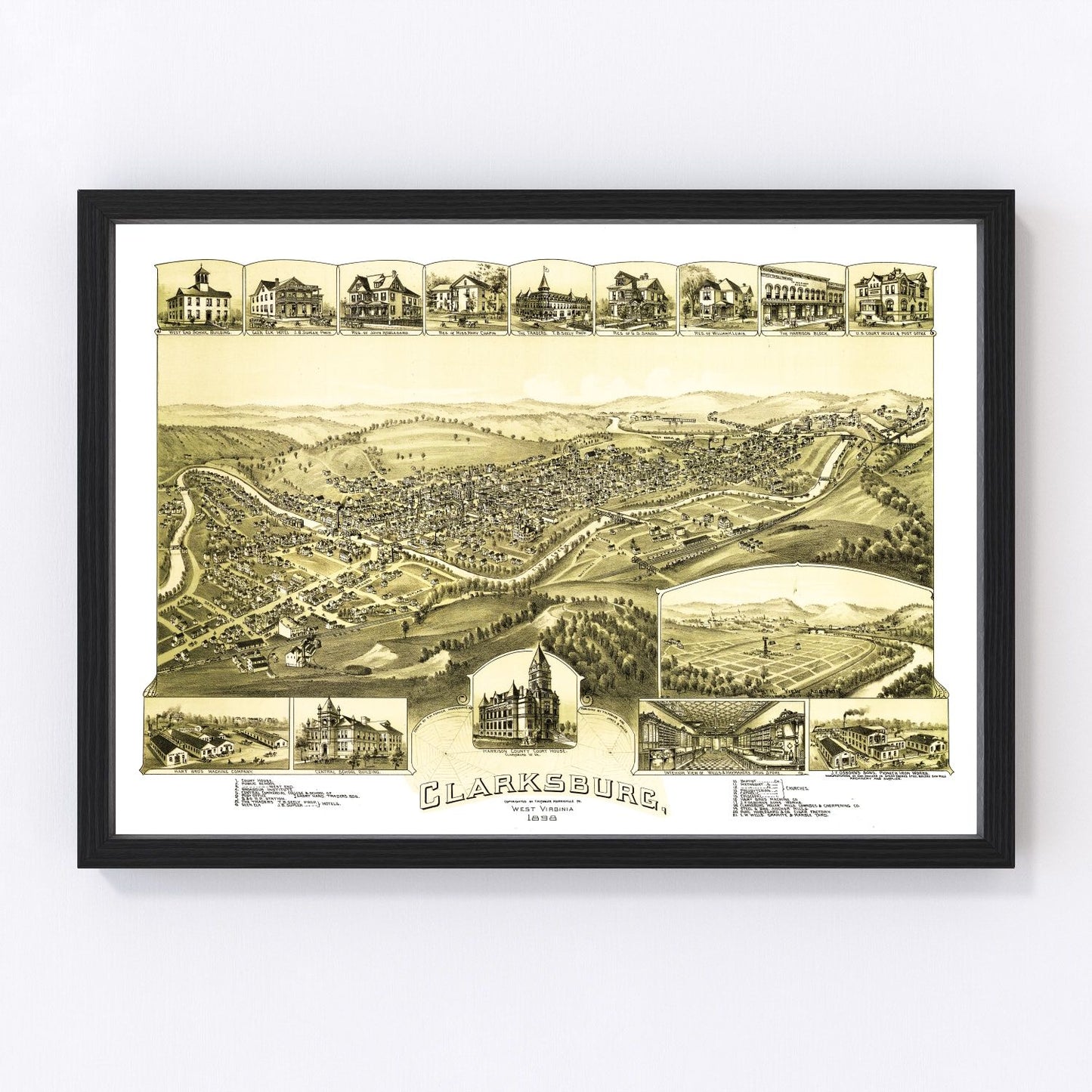 Vintage map of Clarksburg, West Virginia, 1898