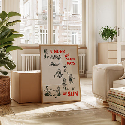 Golden Rays of Joy Retro Bike and Dog Wall Art