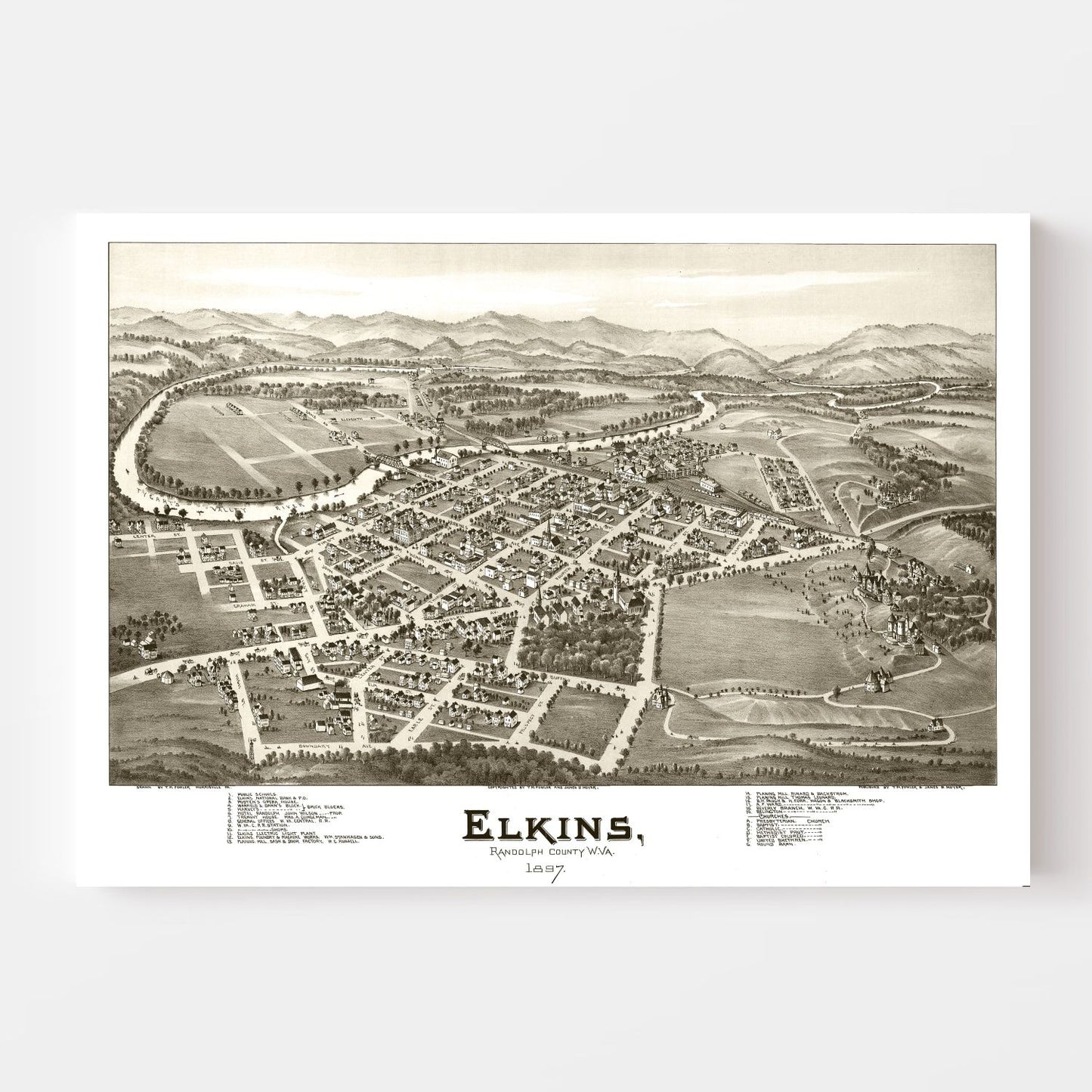Vintage Map of Elkins, West Virginia, 1897