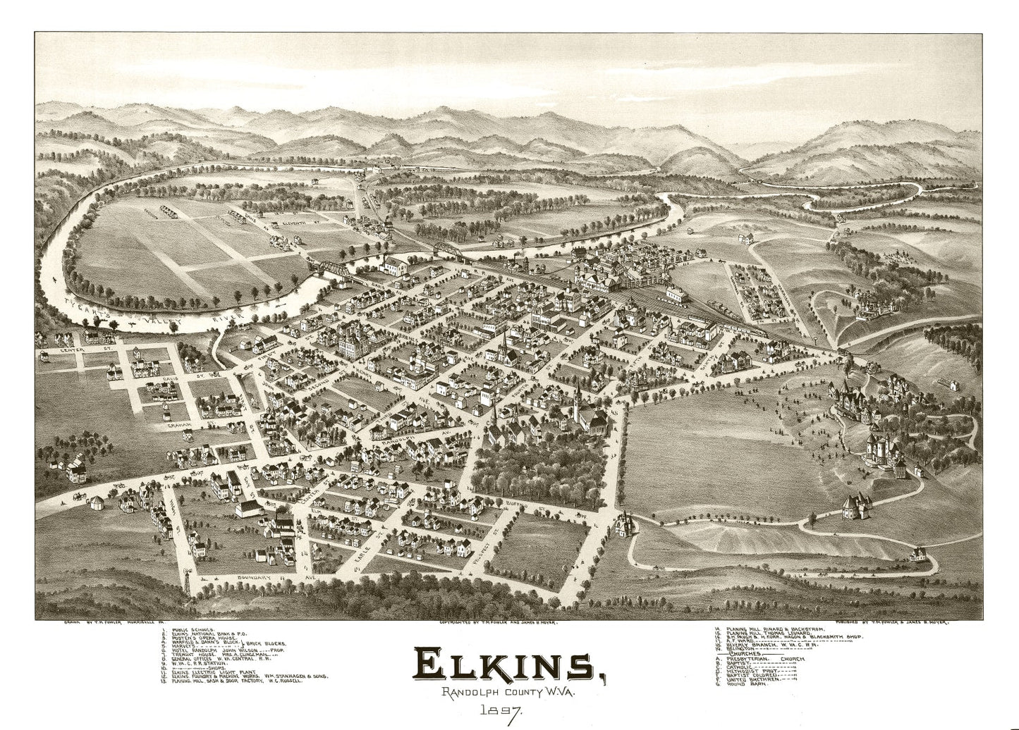 Vintage Map of Elkins, West Virginia, 1897