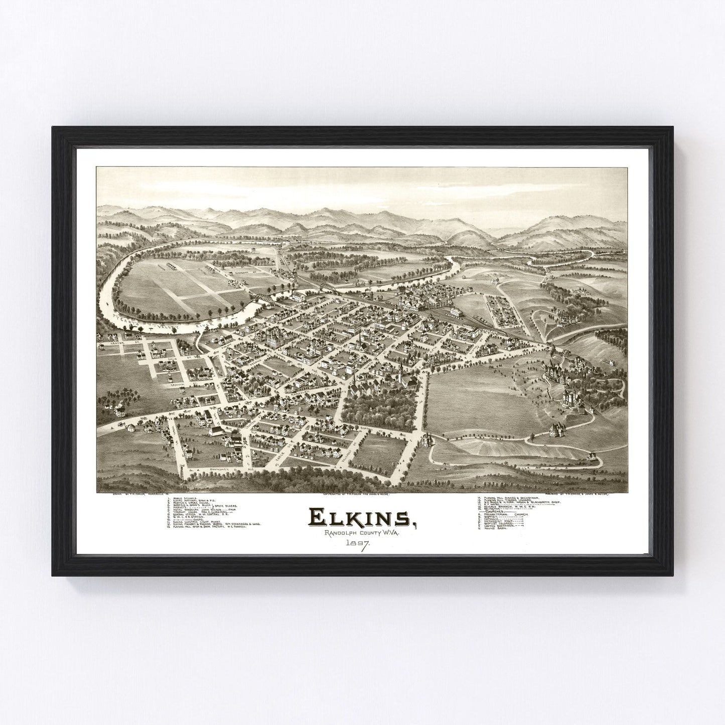 Vintage map of Elkins, West Virginia, 1897