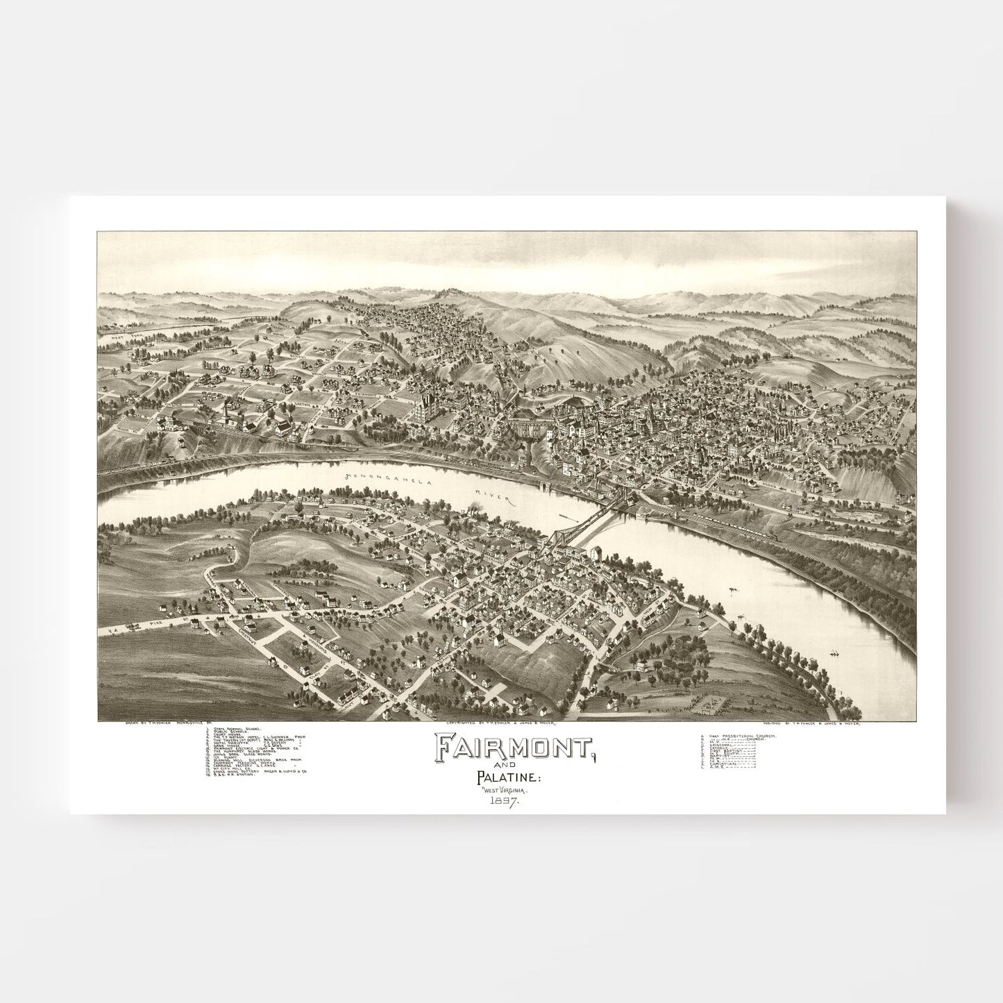 Vintage Map of Fairmont & Palatine, West Virginia, 1897