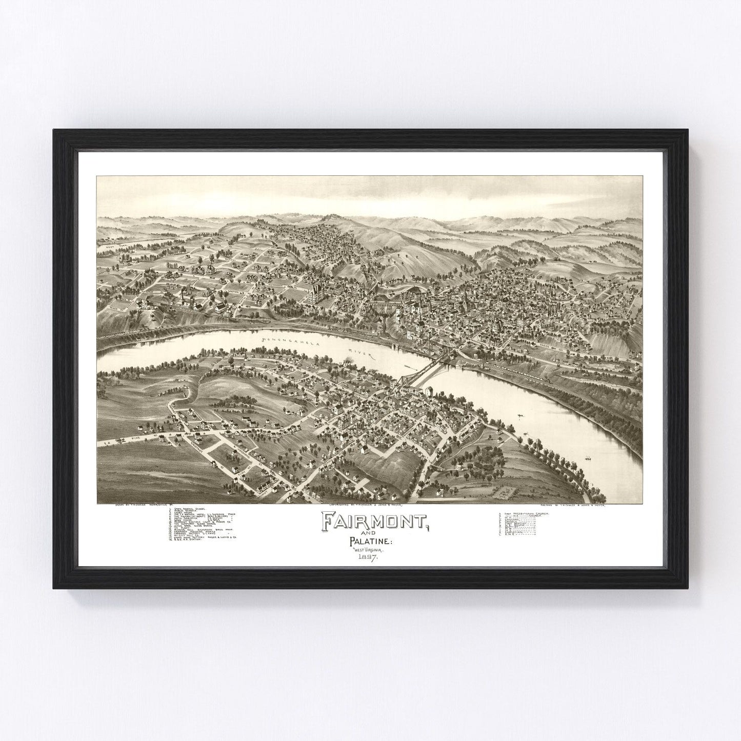 Vintage map of Fairmont and Palatine, West Virginia, 1897