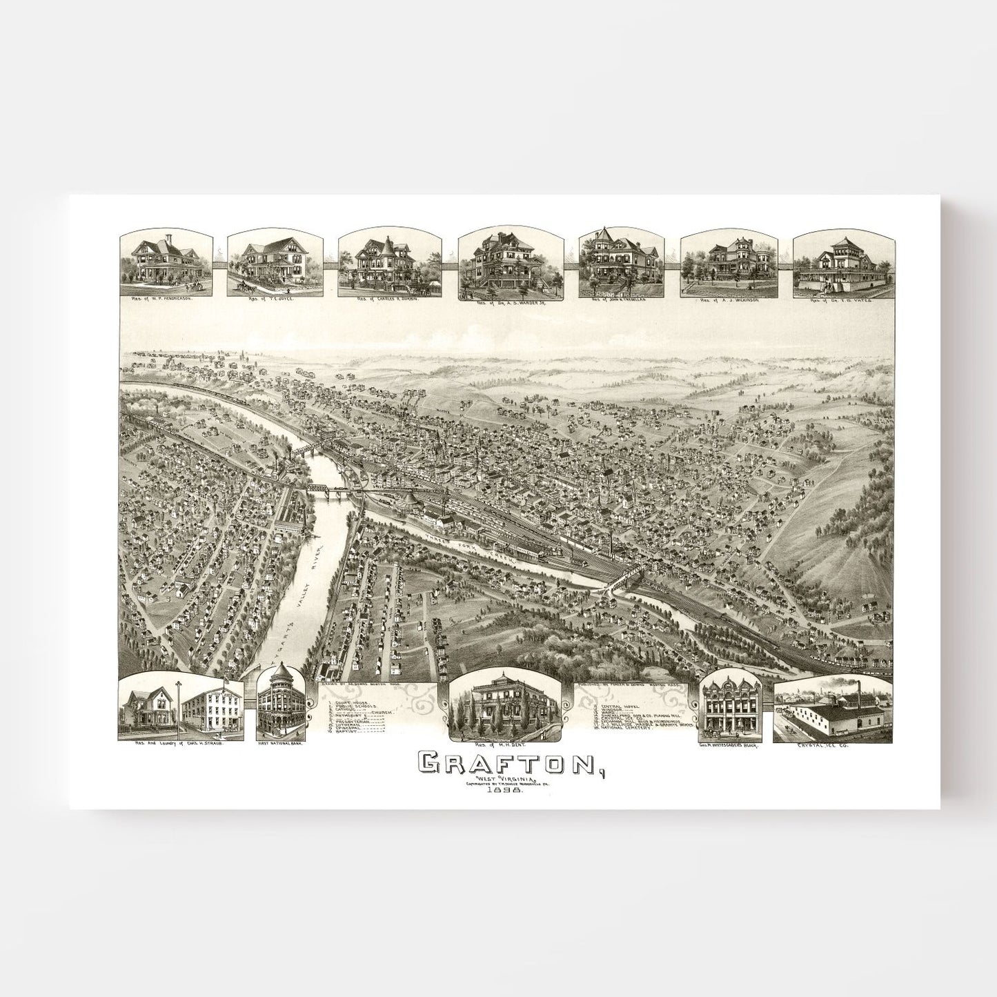Vintage Map of Grafton, West Virginia, 1898