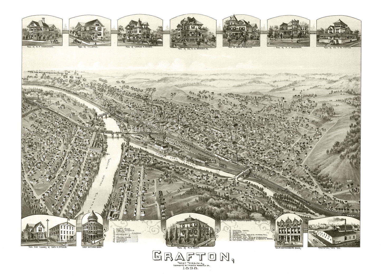 Vintage Map of Grafton, West Virginia, 1898