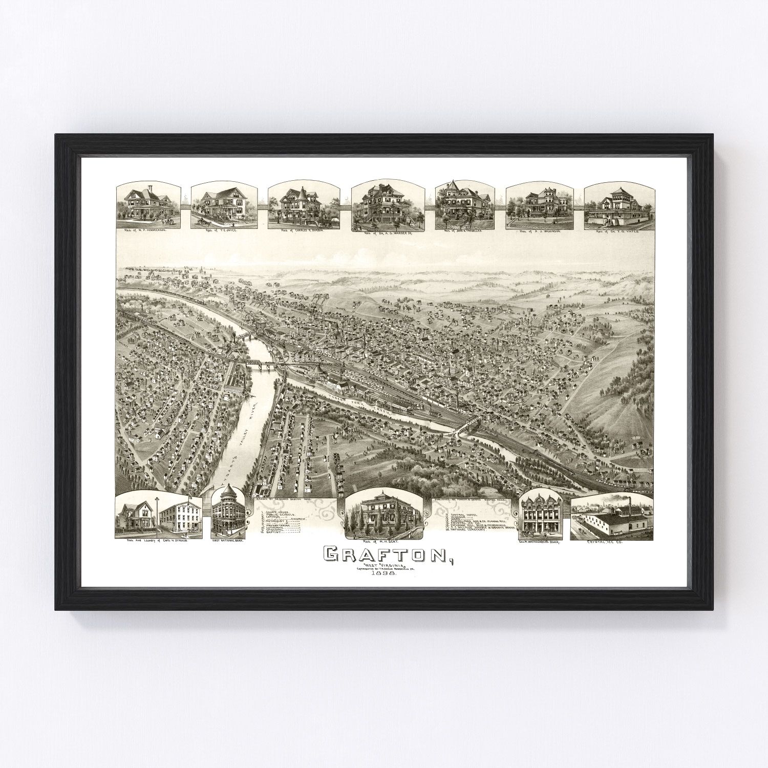 Vintage map of Grafton, West Virginia, 1898