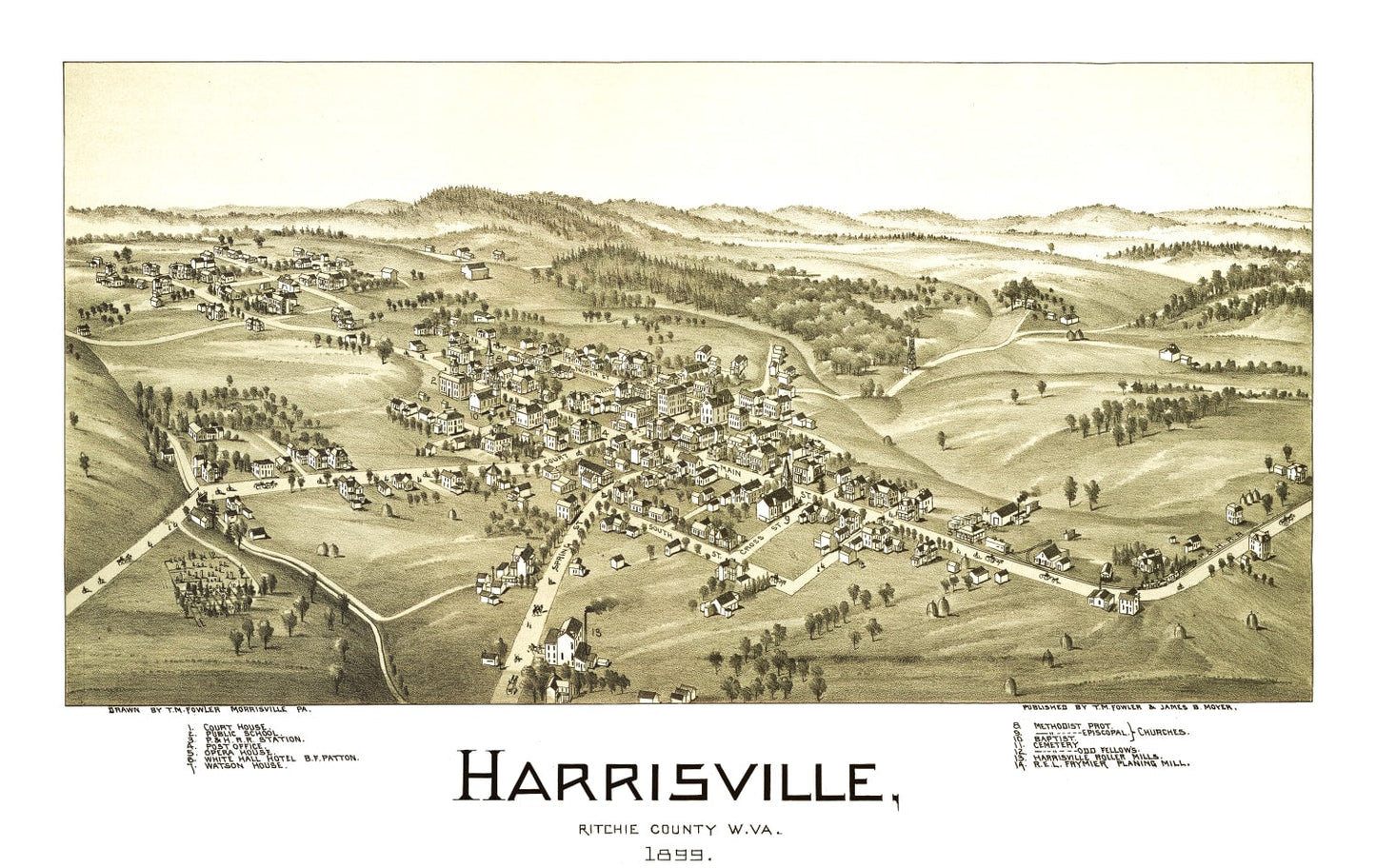 Vintage Map of Harrisville, West Virginia, 1899