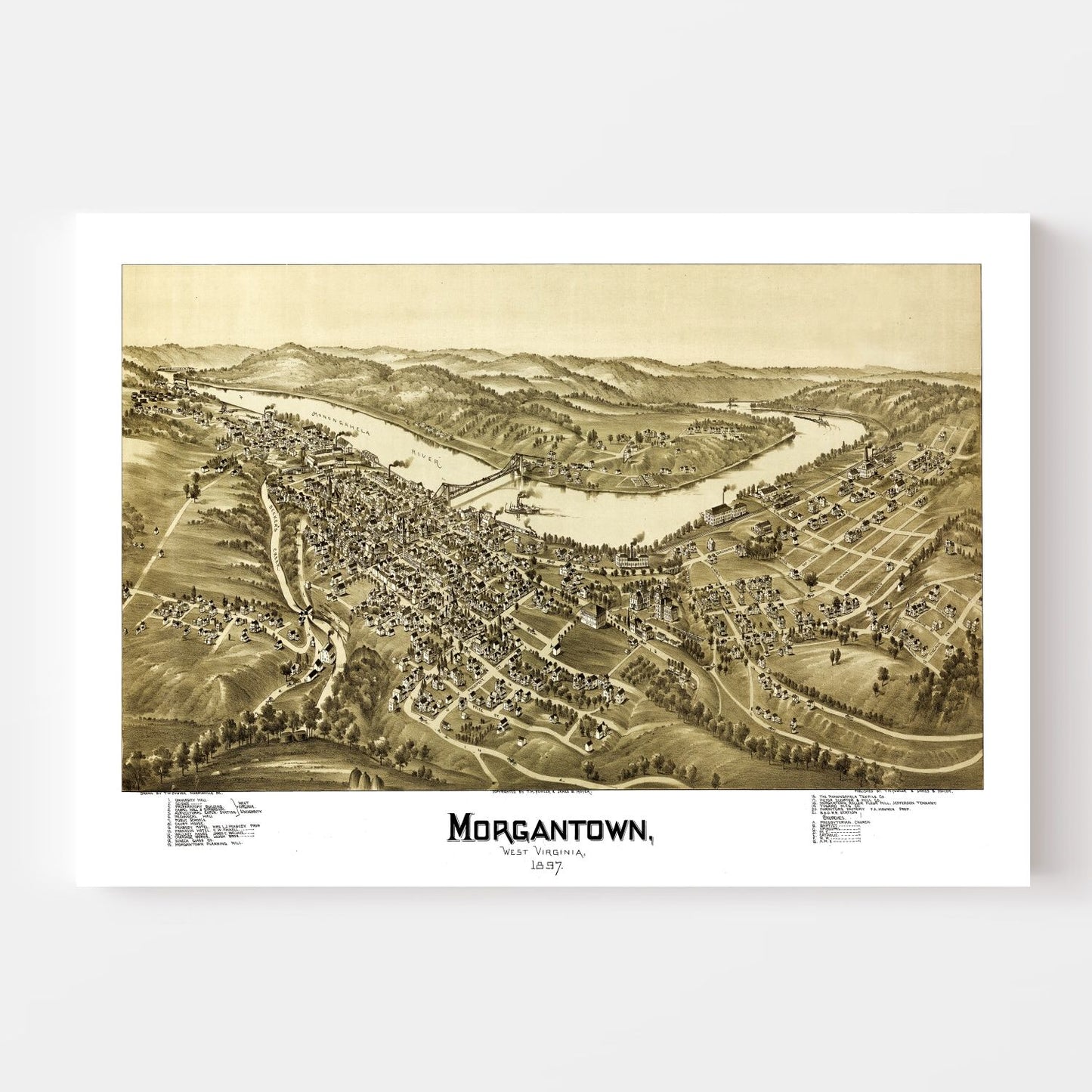 Vintage Map of Morgantown, West Virginia, 1897