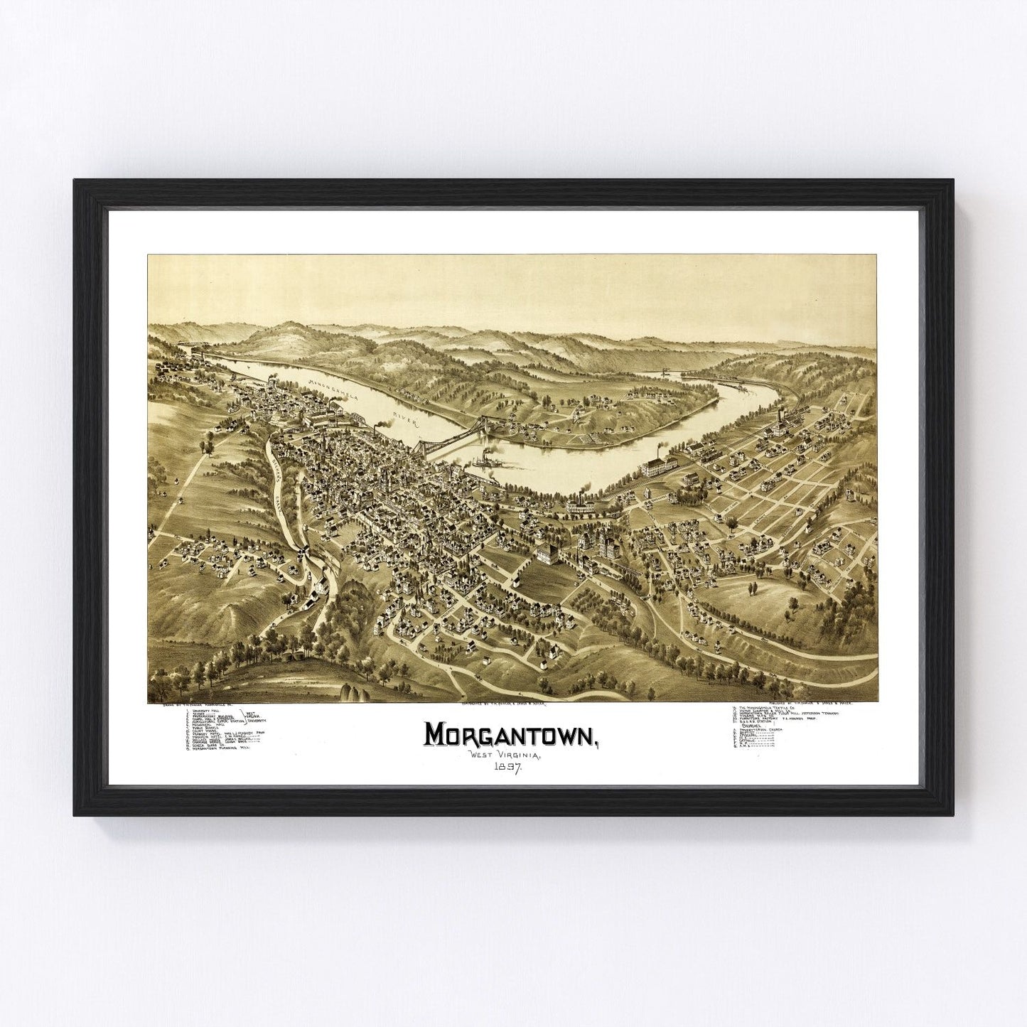 Vintage map of Morgantown, Monongalia County, West Virginia, 1897