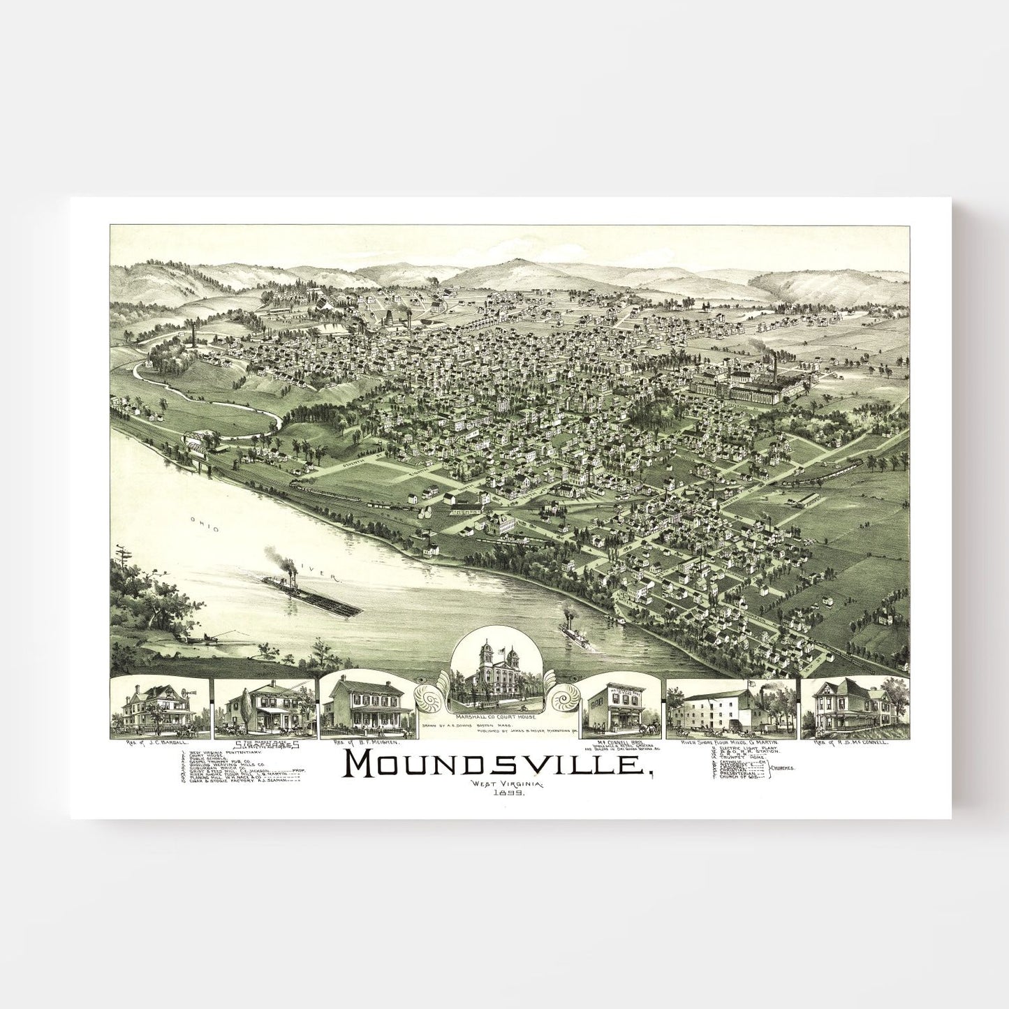 Vintage Map of Moundsville, West Virginia, 1899