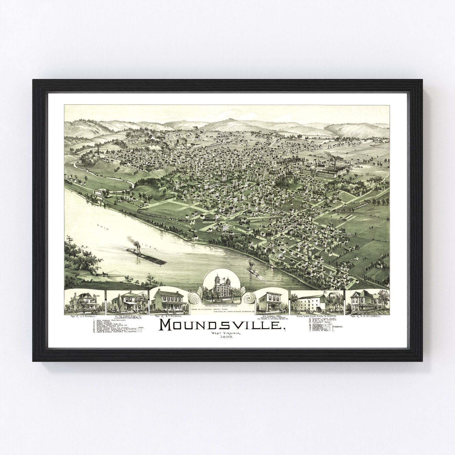 Vintage map of Moundsville, Marshall County, West Virginia, 1899