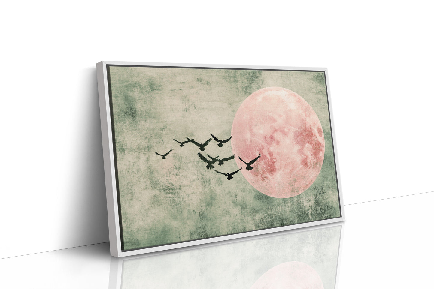 Pink Moon Wall Art - Minimalist Birds in Flight Print