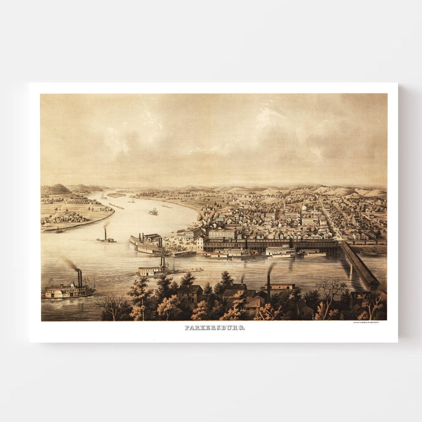 Vintage Map of Parkersburg, West Virginia, 1861
