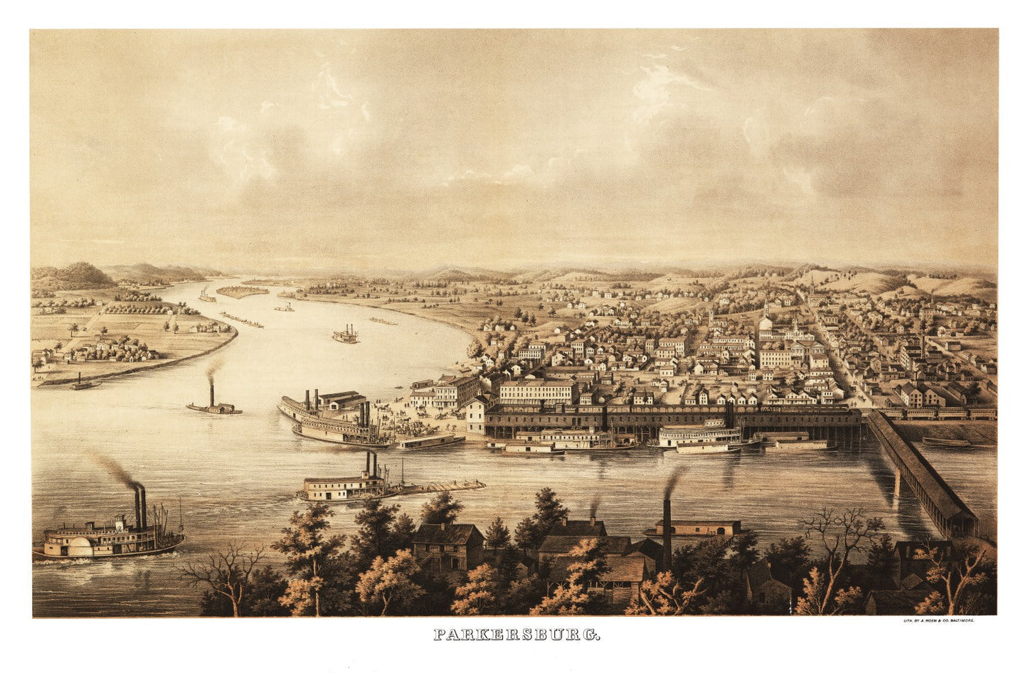Vintage Map of Parkersburg, West Virginia, 1861