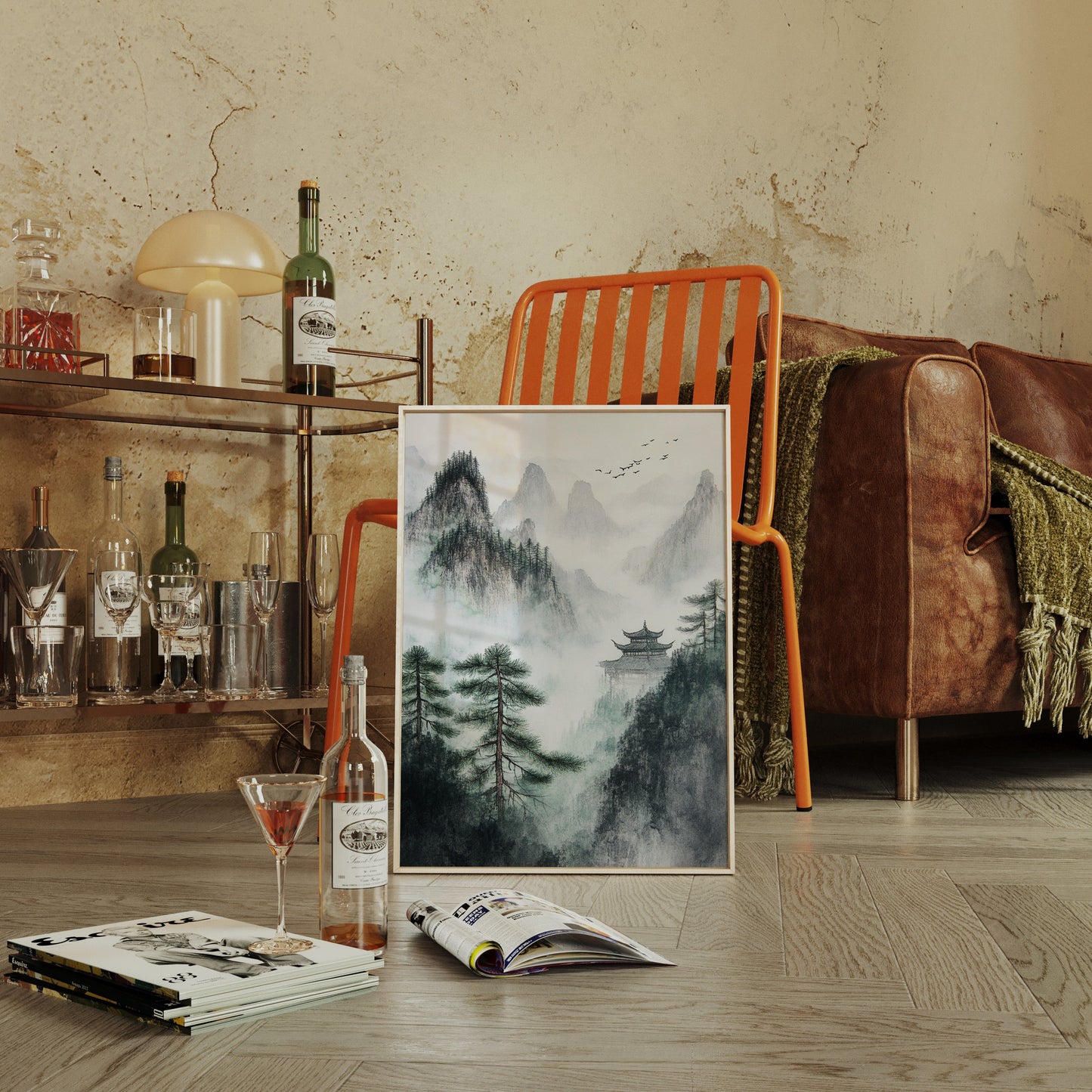 Misty Mountain Zen Wall Art Print - Chinese Ink Landscape