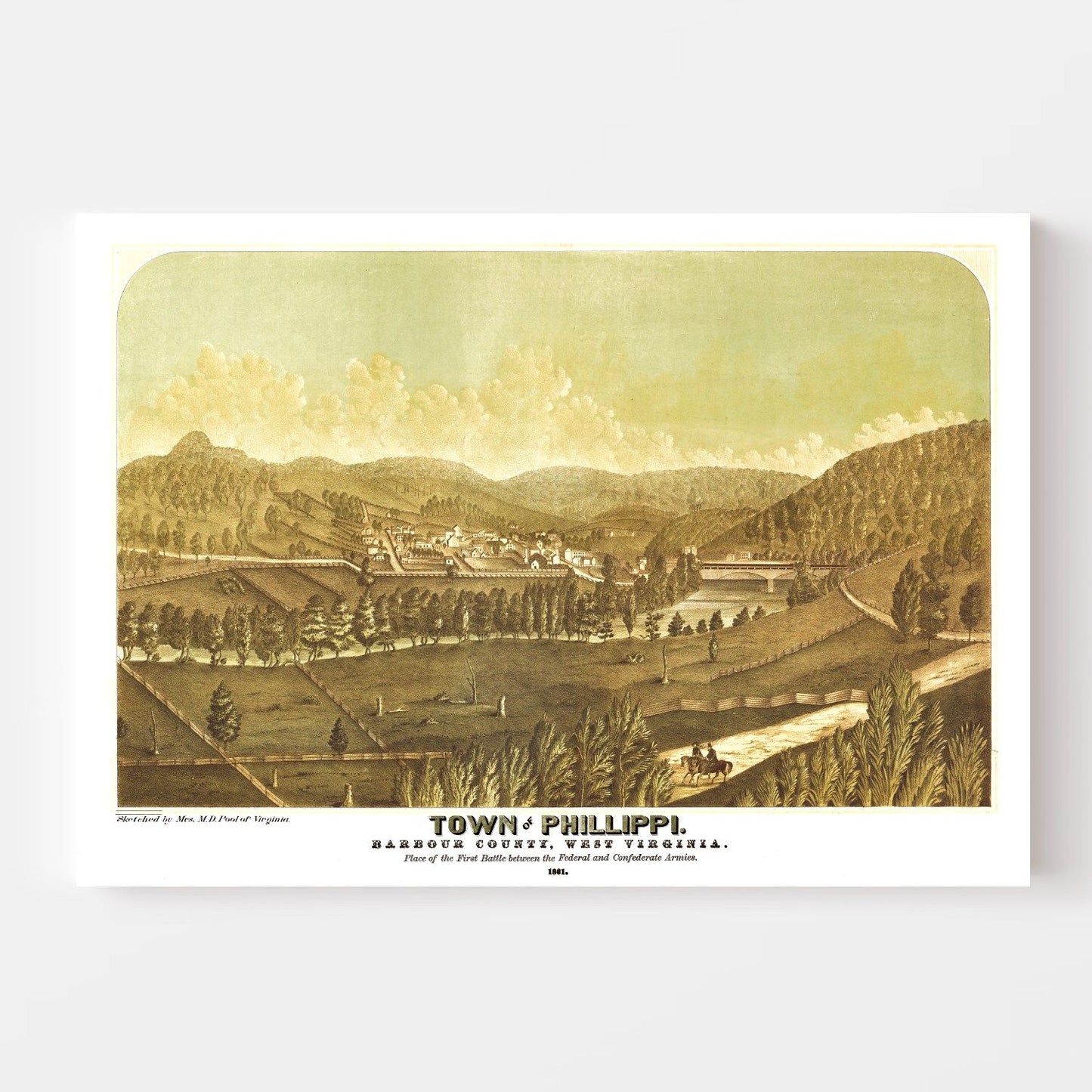 Vintage Map of Phillippi, West Virginia, 1861