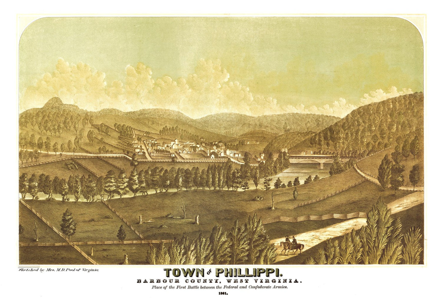 Vintage Map of Phillippi, West Virginia, 1861