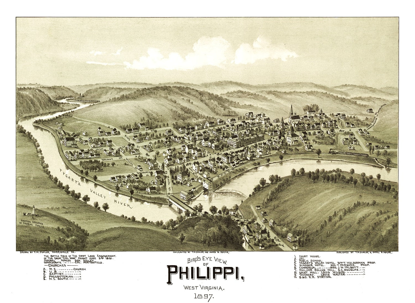 Vintage Map of Phillippi, West Virginia, 1897