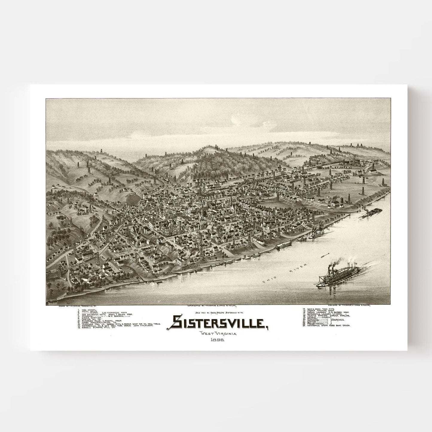 Vintage Map of Sistersville, West Virginia, 1896
