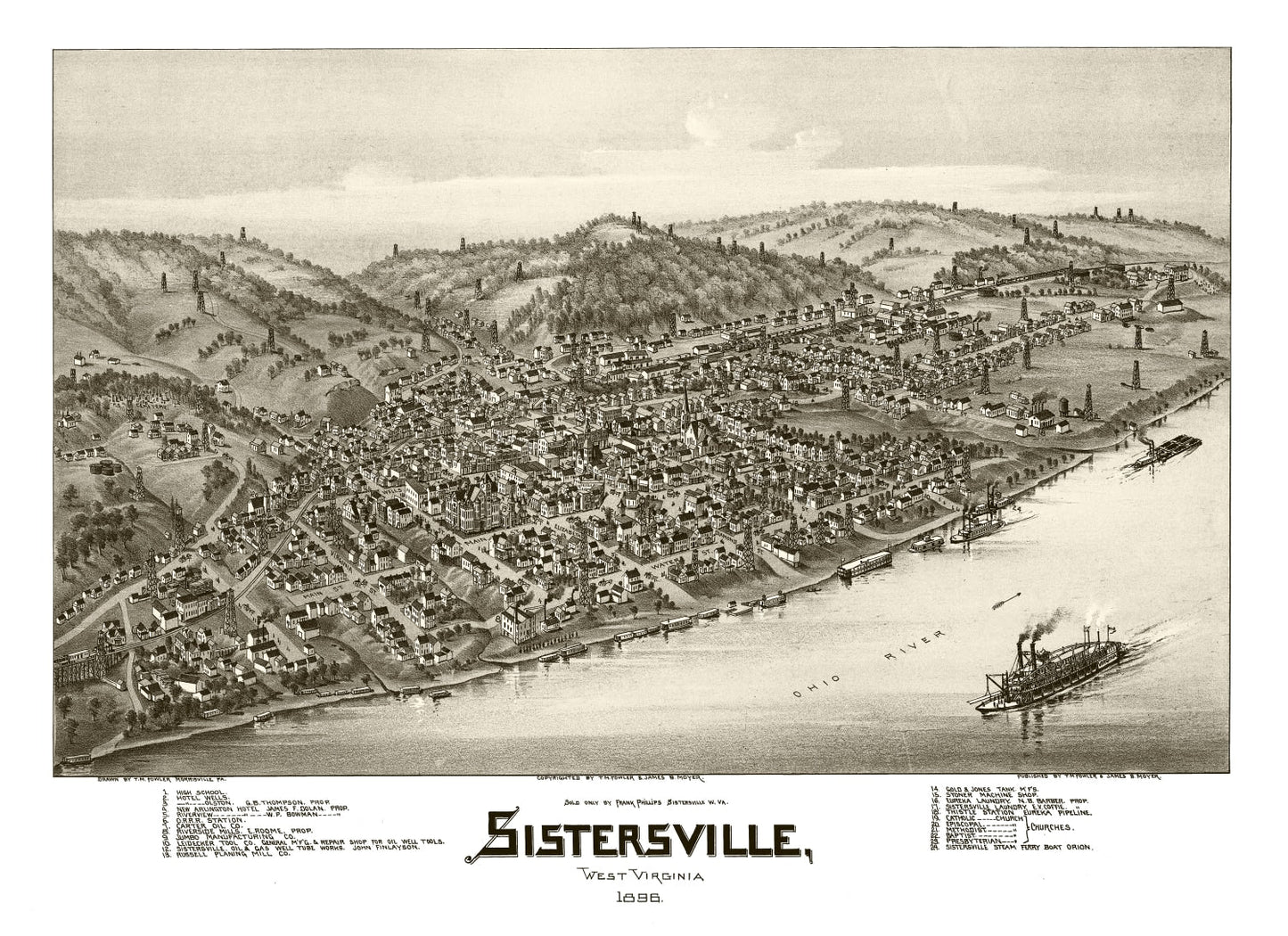 Vintage Map of Sistersville, West Virginia, 1896