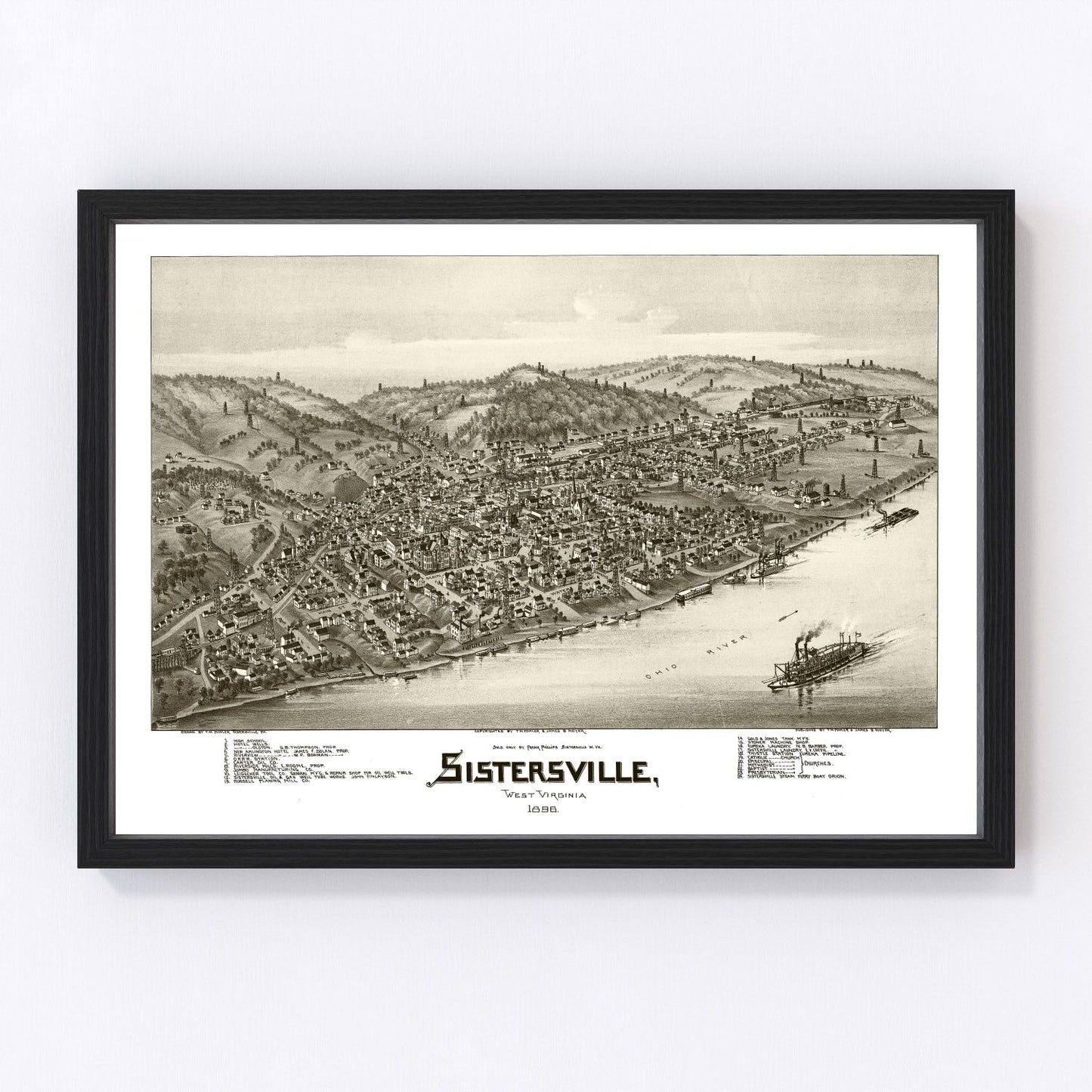 Vintage map of Sistersville, West Virginia, 1896