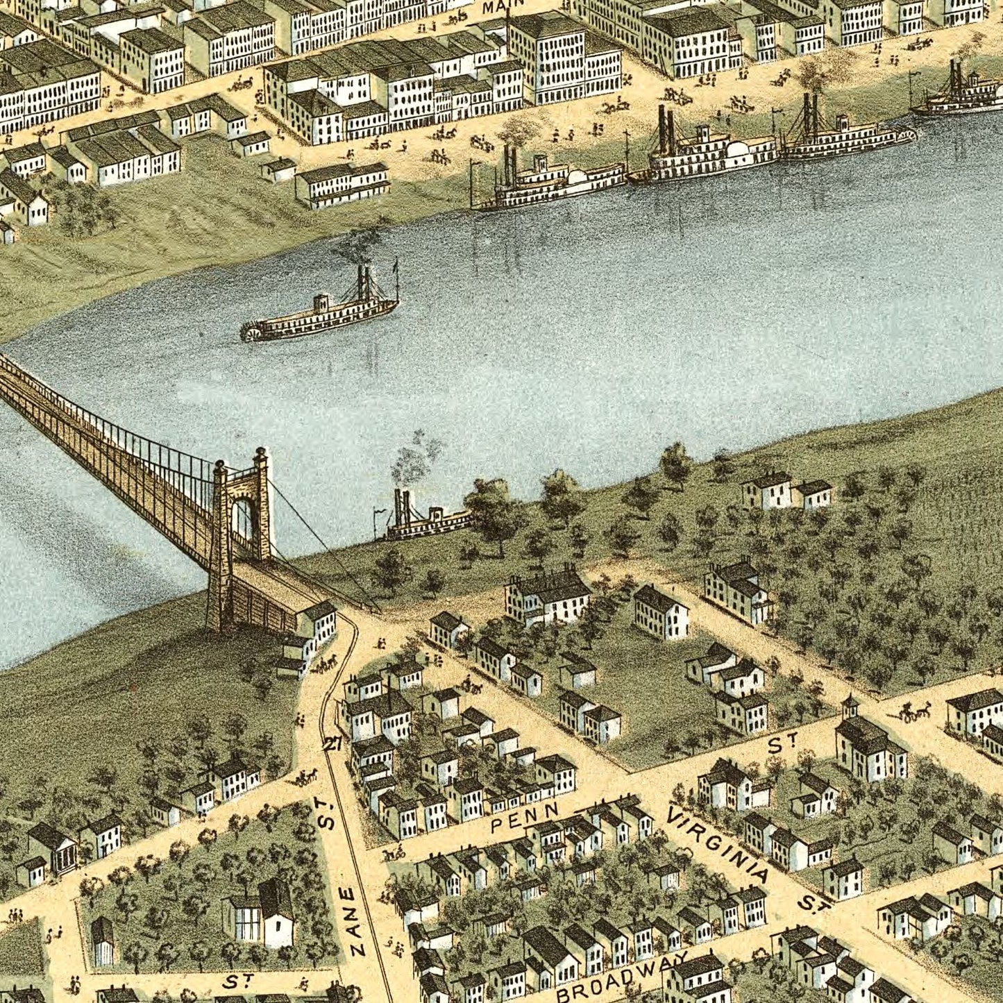 Vintage Map of Wheeling, West Virginia, 1870