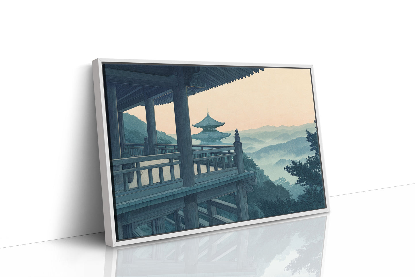 Japanese Temple Balcony Misty Mountain Wall Art Print