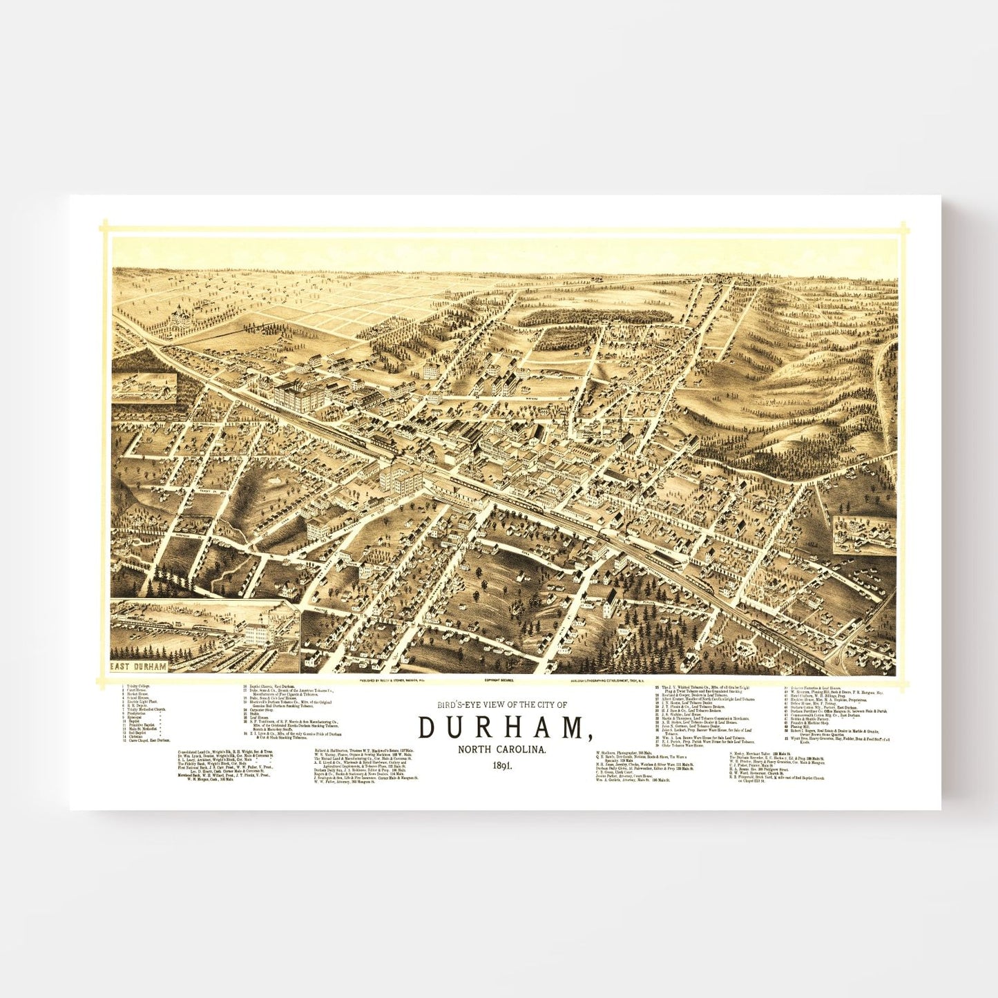 Vintage Map of Durham, North Carolina, 1891