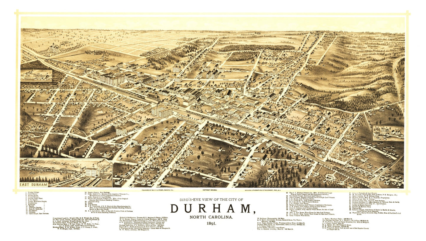 Vintage Map of Durham, North Carolina, 1891