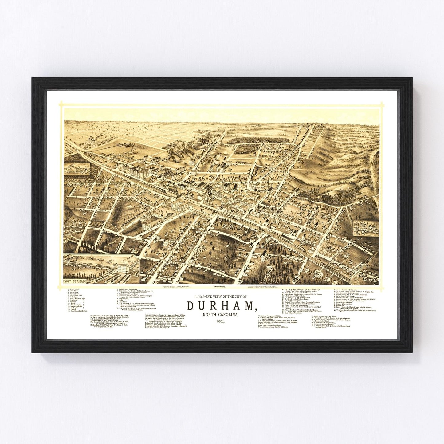 Vintage map of Durham, North Carolina, 1891