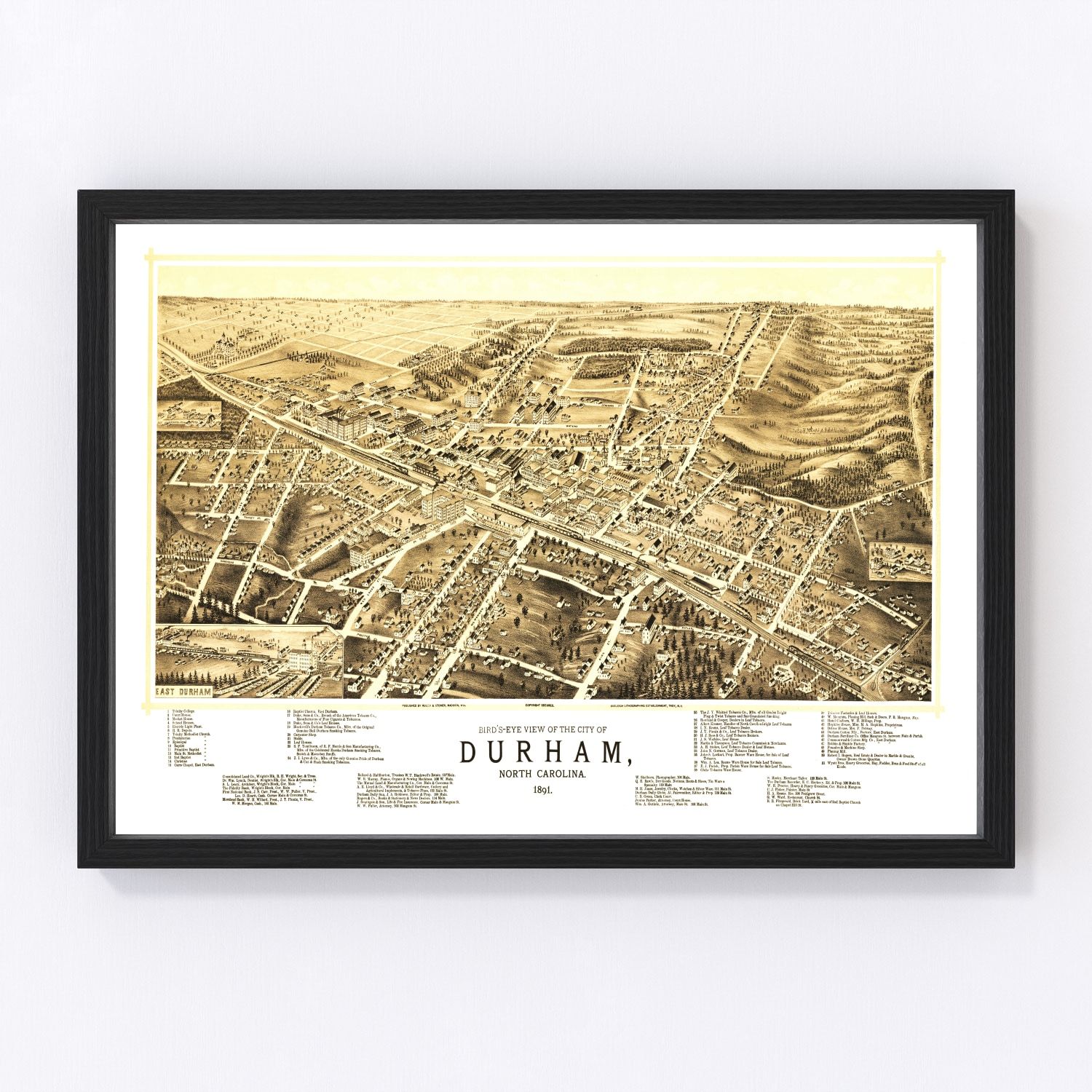 Vintage map of Durham, North Carolina, 1891