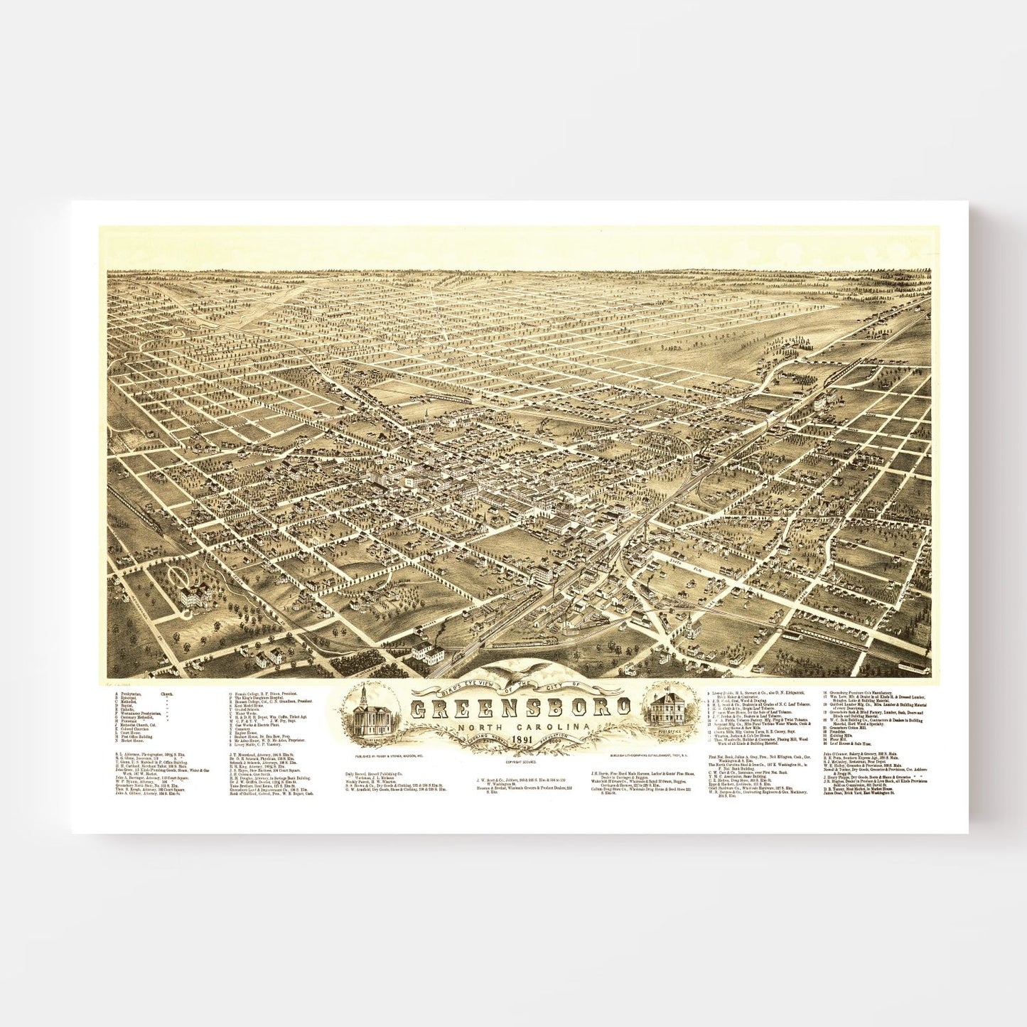 Vintage Map of Greensboro, North Carolina, 1891