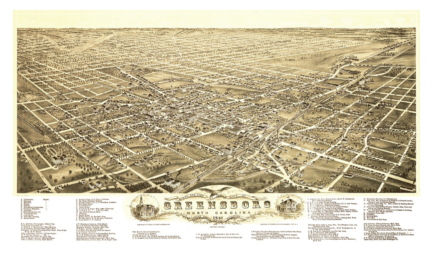 Vintage Map of Greensboro, North Carolina, 1891
