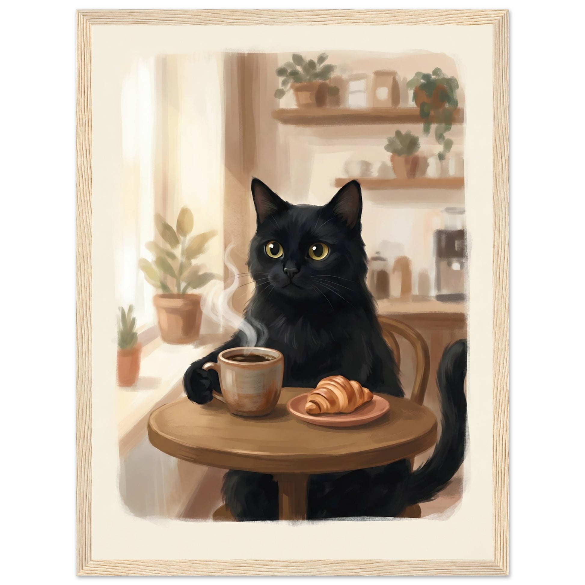 Cat Coffee Wall Art - The Cozy Morning Poster Your Kitchen Has Been Missing - 20x25 cm / 8x10″ - White frame / Ready-to-hang - Sparkycare
