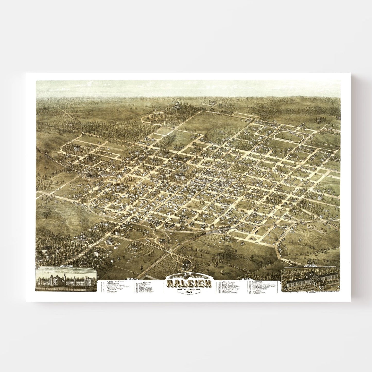 Vintage Map of Raleigh, North Carolina, 1872